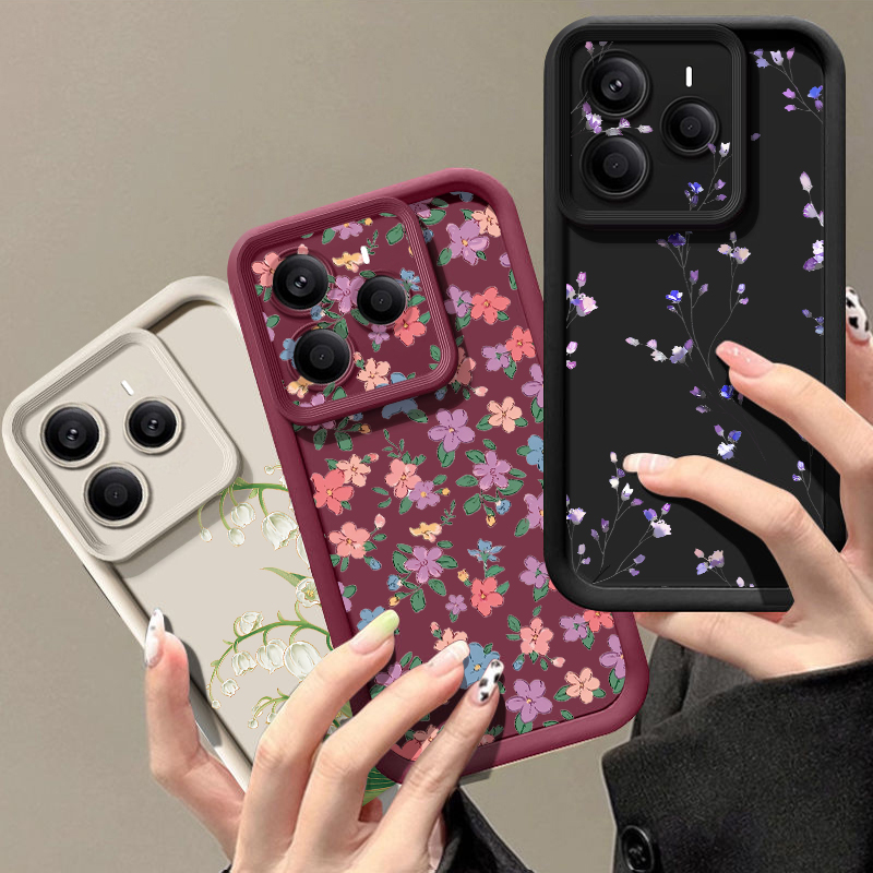 Xiaomi Redmi Note 14 - Colored Flowers Pattern TPU Phone Case